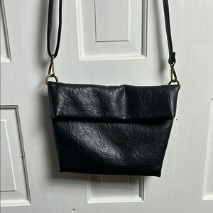 Anthropologie Black Vegan Leather Crossbody Fold Over Handbag